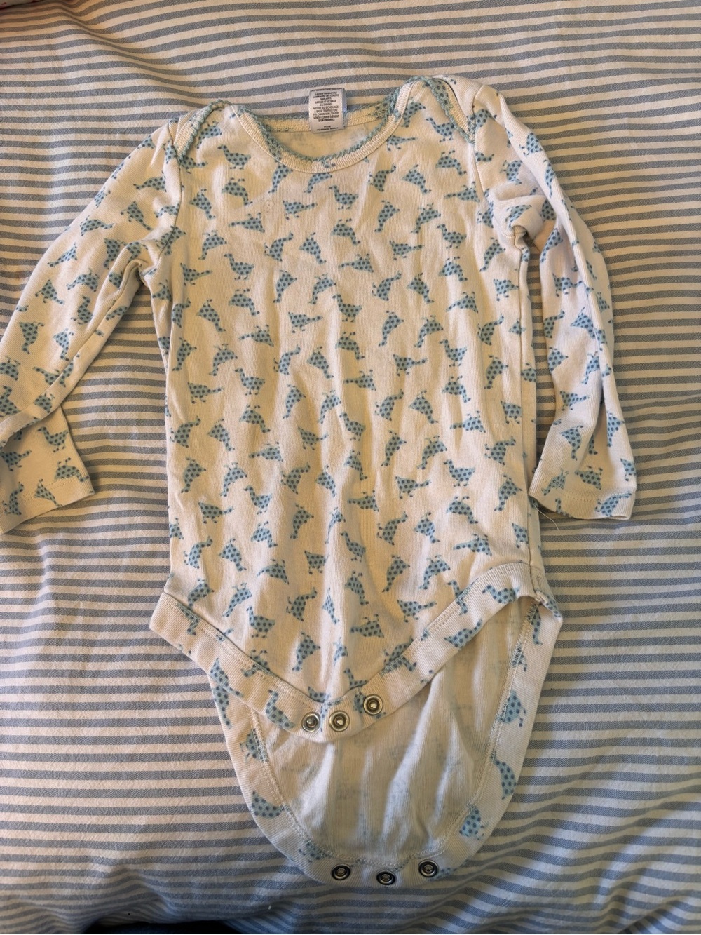 Boden Cream Baby Onesie with Blue Giraffe Print